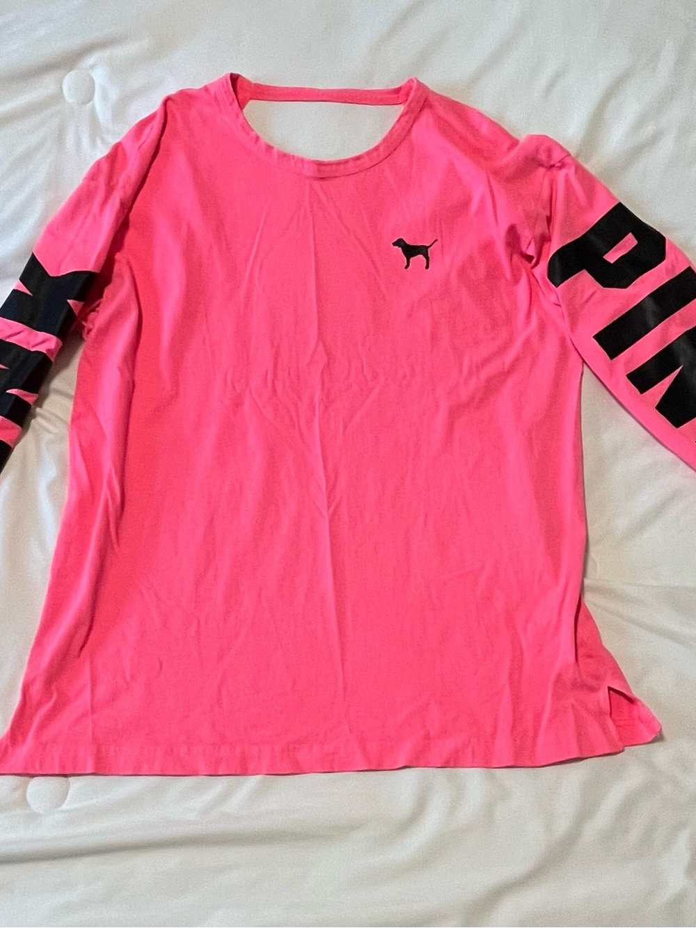 PINK Victoria's Secret Neon Pink Long Sleeve Logo Tee Size Large